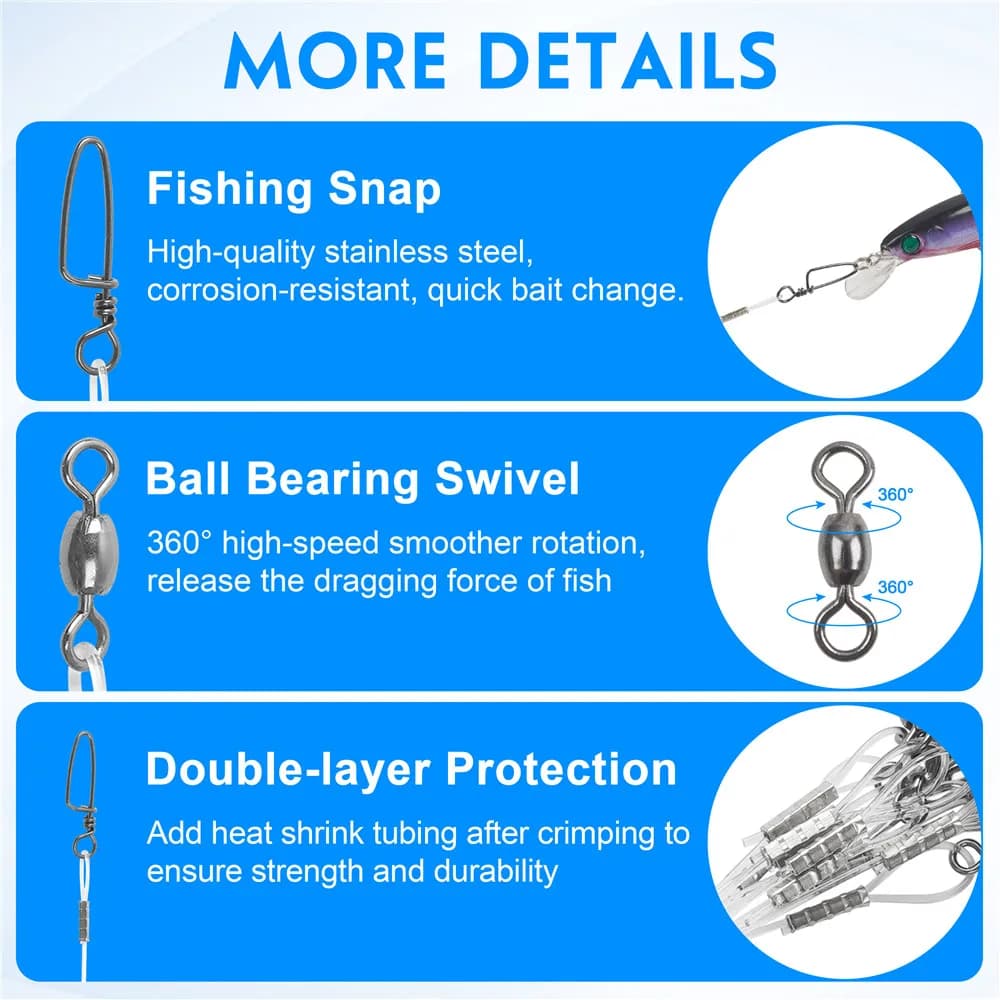 24 leaders fluorocarbone 20lb-50lb avec émerillons snaps - connexion rapide pêche mer rigs