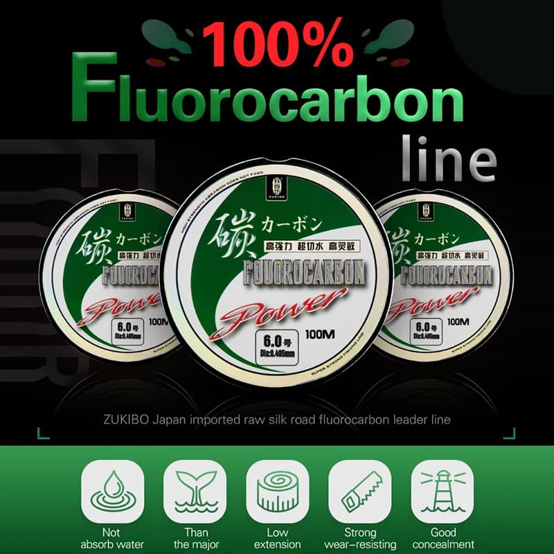 Ligne de pêche fluorocarbone 100% ZUKIBO 50M, pêche en mer, fil coulissant haute résistance 1-25kg, importée du Japon