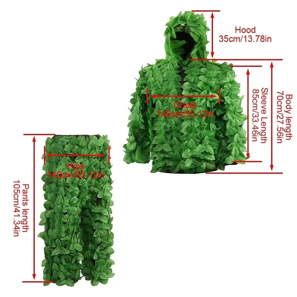 Costume Sniper Ghillie Respirant Feuilles 3D - Tenue Jungle Woodland Pêche Vie Sauvage