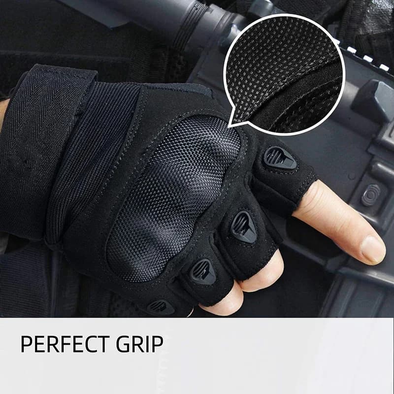 Gants tactiques mi-doigts protège-nuques pêche chasse - militaire airsoft paintball protection main