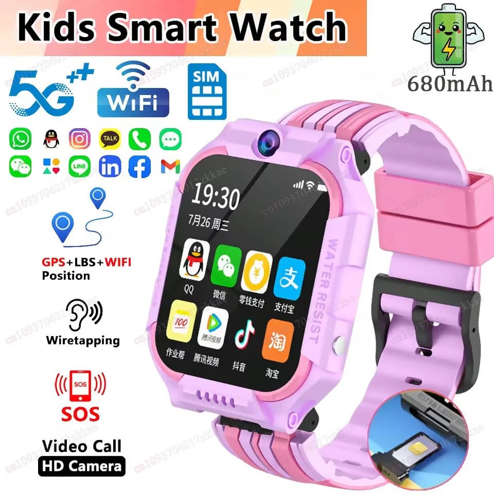 Montre enfant 5G smartwatch SOS GPS+BDS/GLONASS localisation appel caméra 1.83" WIFI étanche cadeau