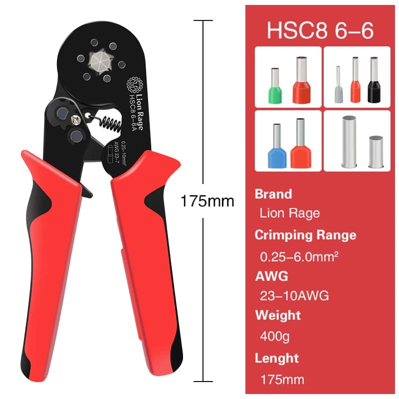 Pince à sertir HSC8 6-4/6-6 pour embouts de câbles et réparation circuits électriques pêche