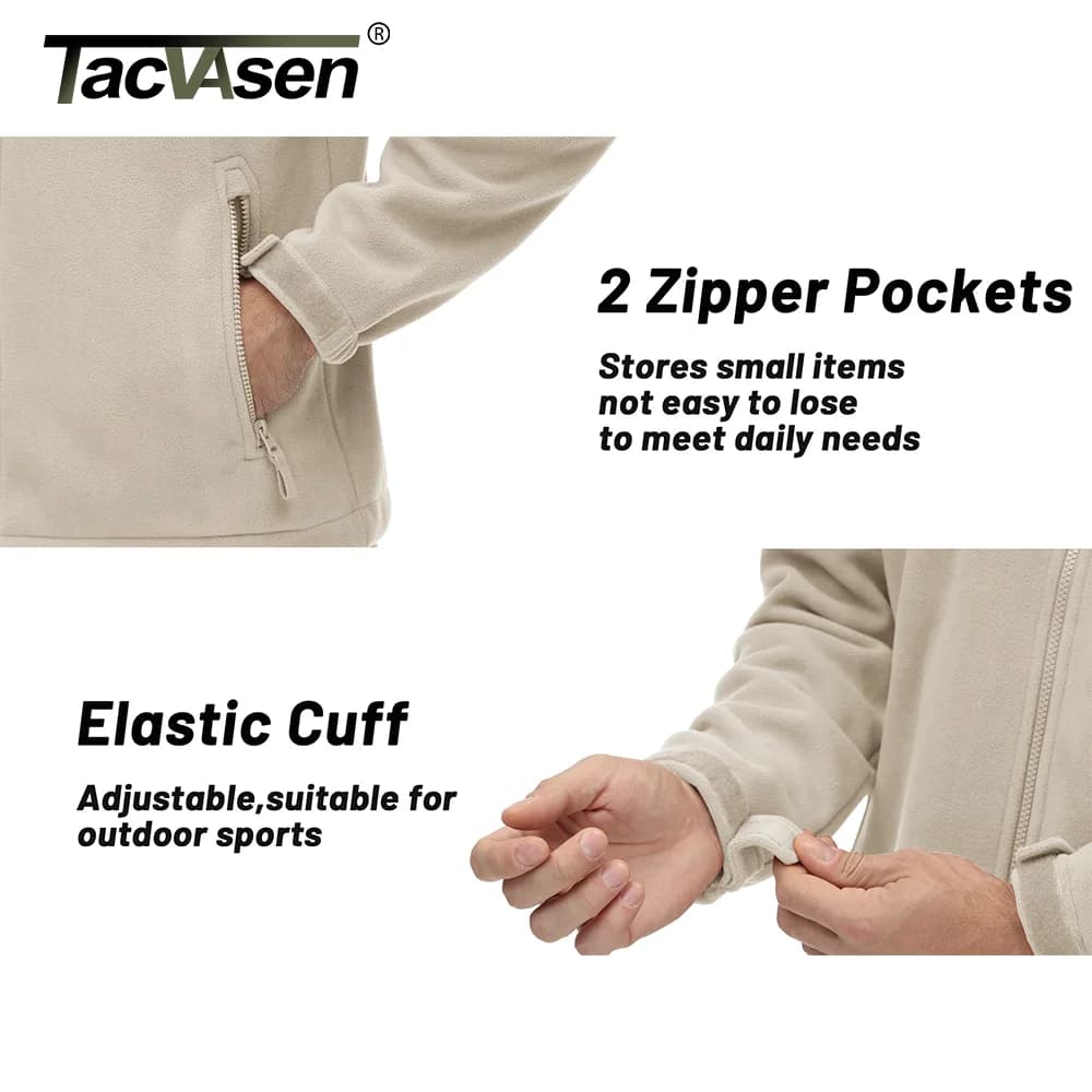 Veste travail hiver TACVASEN polaire homme zip complet - Veste randonnée outdoor coupe-vent poches zippées
