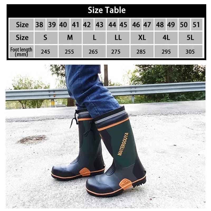 Bottes de pluie caoutchouc anti-dérapantes unisexes pour pêche, chasse, randonnée et travail