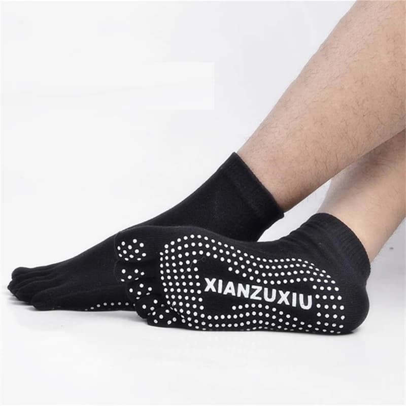 Chaussettes yoga cinq doigts antidérapantes - hommes pilates grip silicone coton