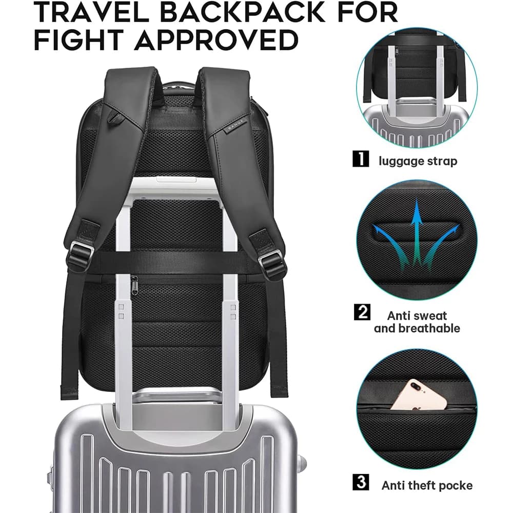 Sac à dos BANGE chargeur USB intelligent étanche pour ordinateur 15.6 pouces et voyages