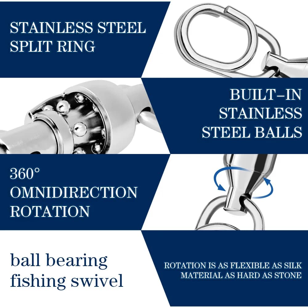 10 connecteurs de pêche à roulement à billes en acier inoxydable - clips rapides pour leurres et appâts
