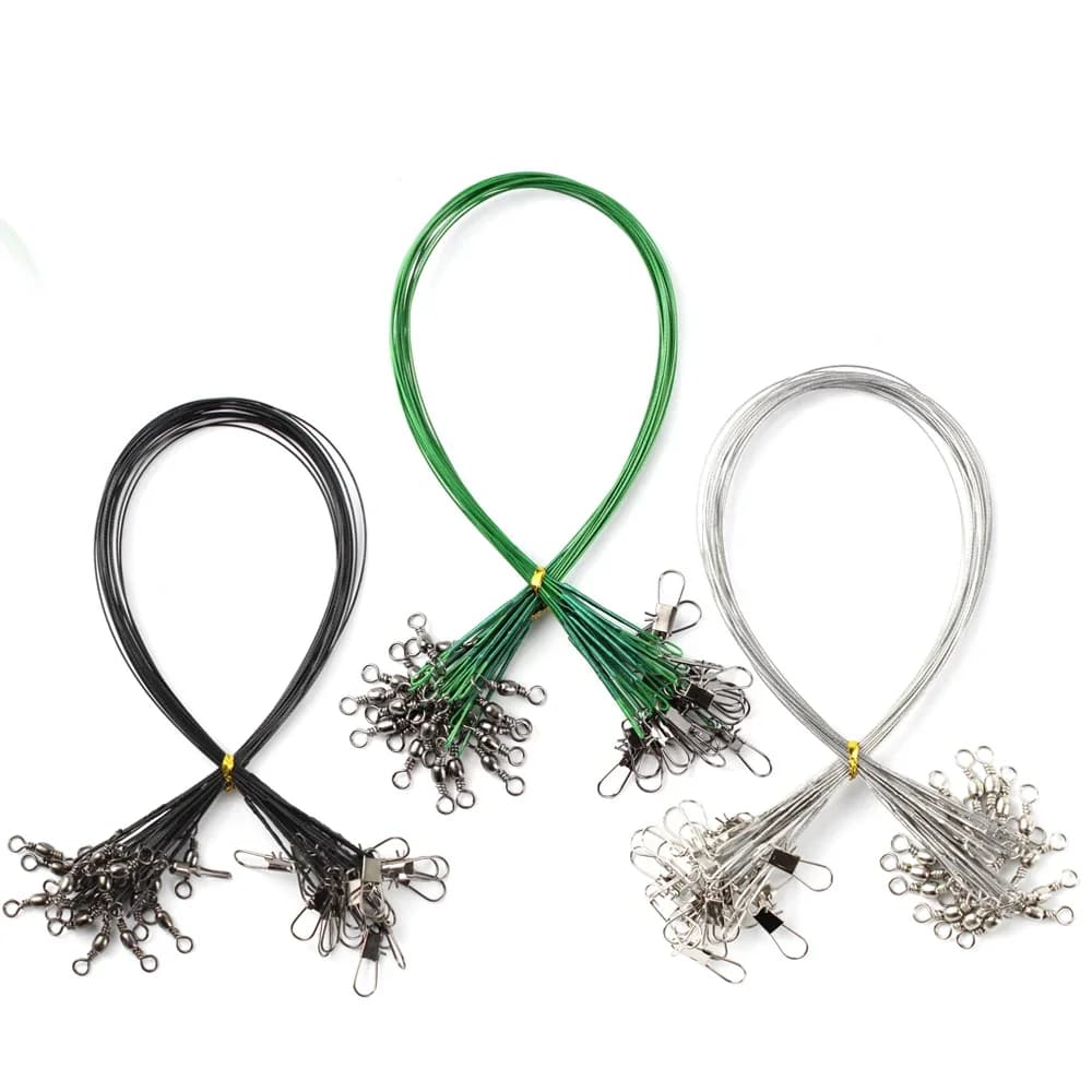 20PCS anti-morsure acier ligne pêche 15cm-30cm avec émerillon, accessoire fil leader olta leadcore