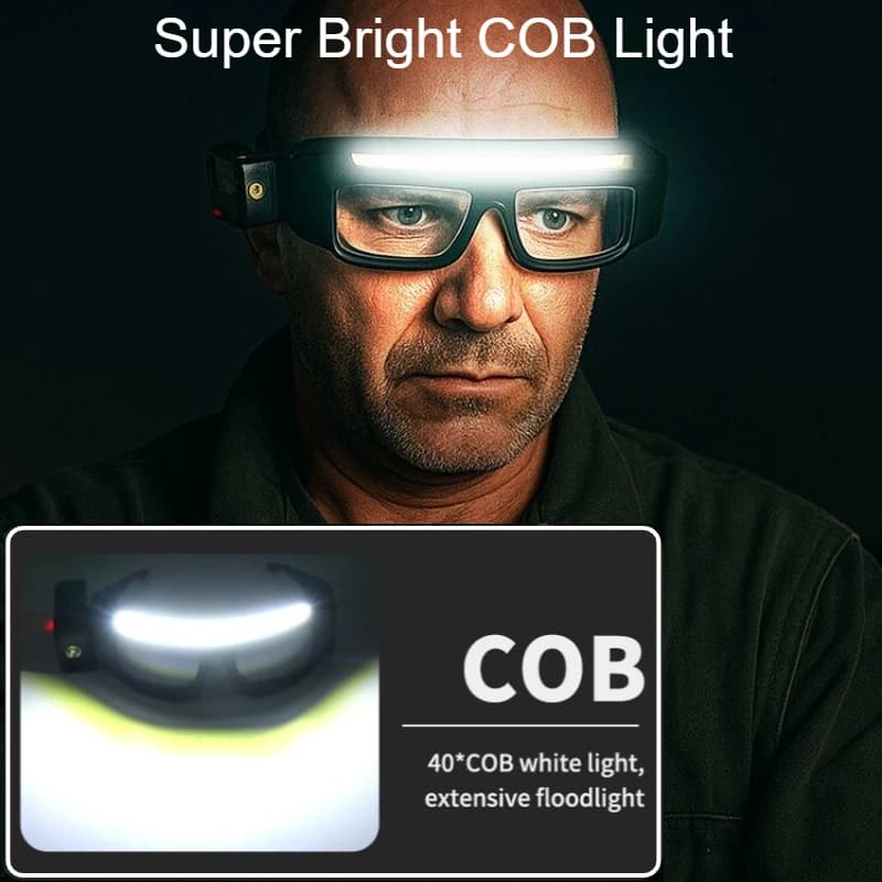 Lunettes lampe frontale LED rechargeable capteur mouvement pour pêche mains libres USB-C