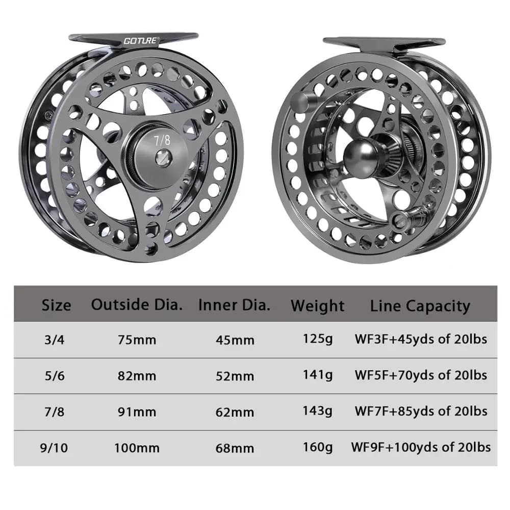 Moulinet pêche à la mouche Goture CNC - Arbor large 2+1BB frein 8kg pour pêche mouche précise et polyvalente