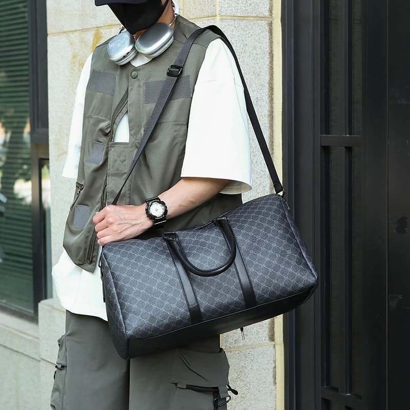 Sac de voyage homme grande capacité noir classique - Pêche et affaires - Sac à main et épaule imprimé