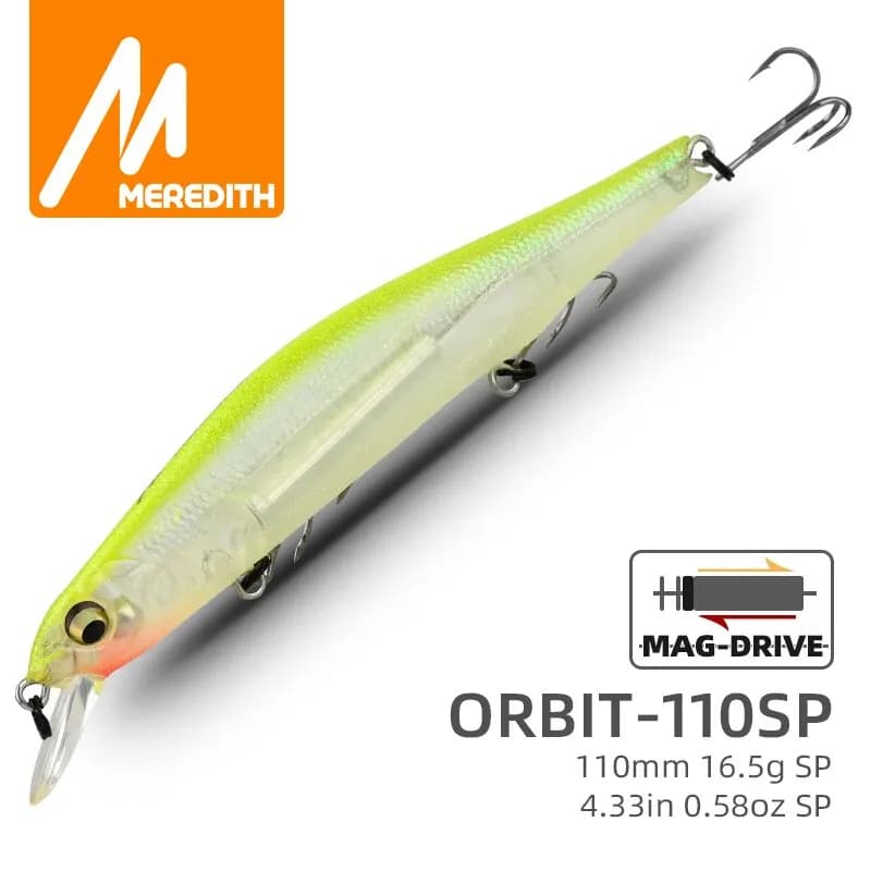 Leurre minnow MEREDITH ORBIT-110SP avec système magnétique orbital pour pêche hauturière