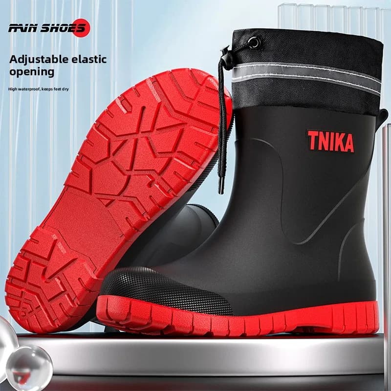 Bottes pluie homme mi-mollet pêche lavage auto antidérapantes mode européenne
