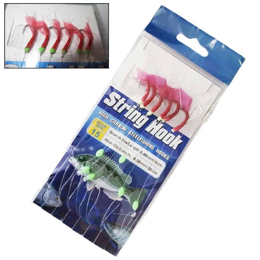 5Pack Fishing Wobbler Sabiki Rigs & Luminous Bean Hooks - Leurres luminescents pêche mer nocturne
