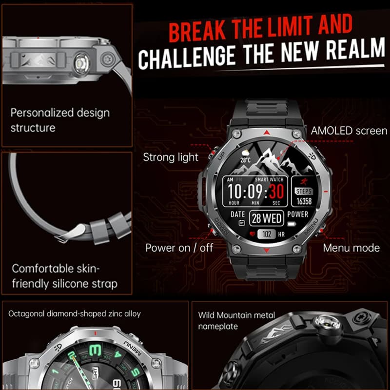 T-Rex 3 smartwatch militaire étanche 5 ATM avec GPS et suivi d'activité - Montre sport outdoor
