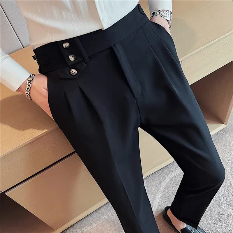 Pantalon bureau homme slim fit pêche élégant vintage poches formelles business haut de gamme