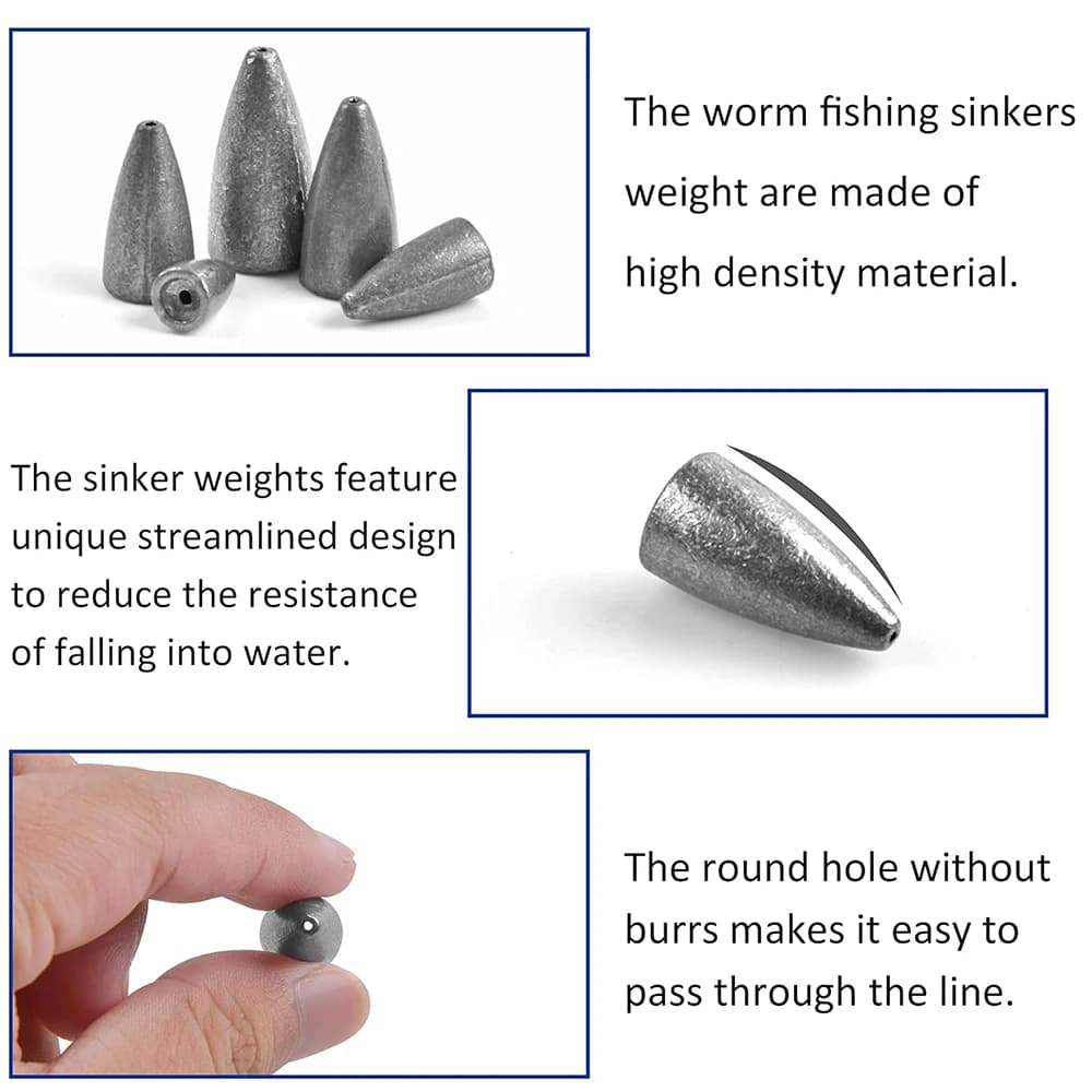 10 plombs bullet anti-accrochage de 2g à 20g pour leurres souples et pêche en fond avec pendentif plombé