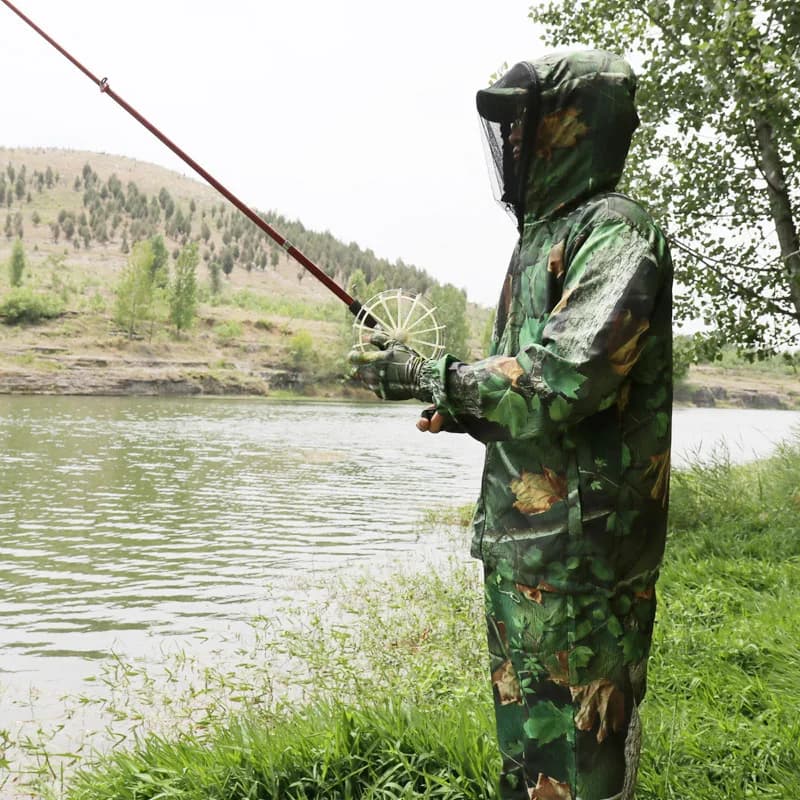 Tenue pêche chasse été légère camouflage bionique - veste pantalon capuche anti-moustiques protection solaire