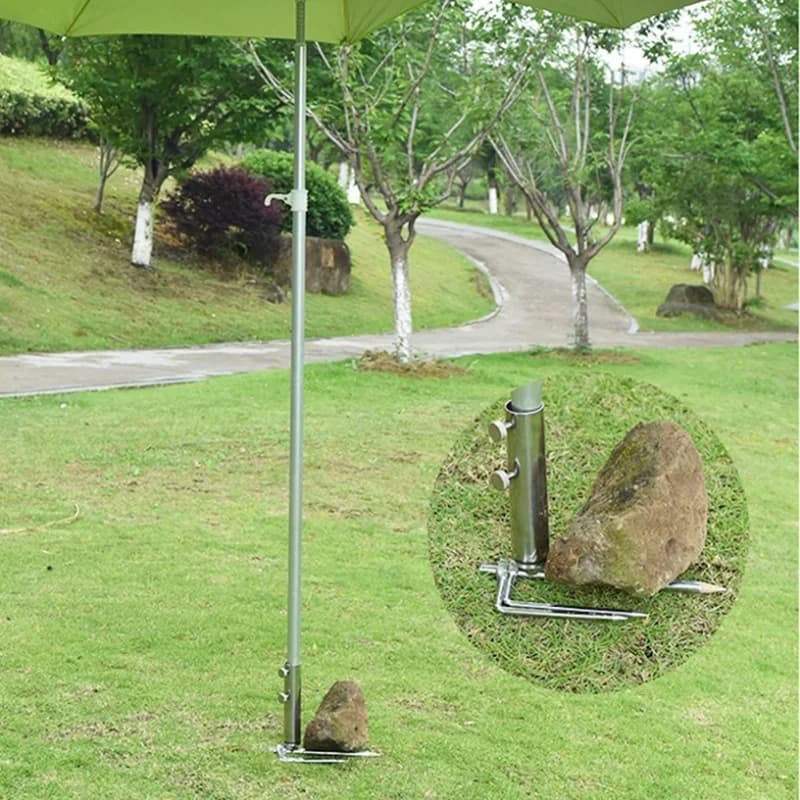 Support parapluie pêche acier inoxydable - Fixation vent plage parasol manuel avec base sable