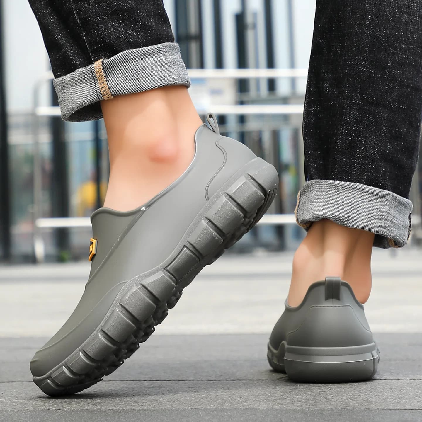 Bottes de pluie style coréen imperméables gris jaune pour travail boueux et trajets quotidiens