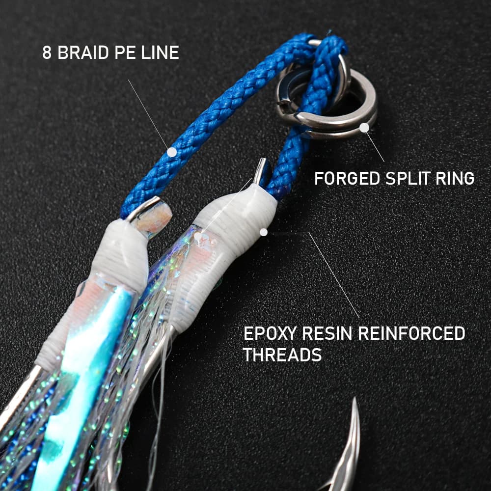 Hameçons doubles assistés JIGGING PRO pour jigging en mer - modèles 1/0 à 4/0 haute résistance