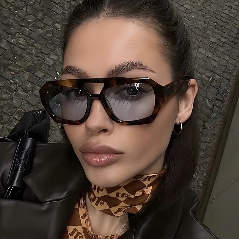 Lunettes anti-lumière design double pont léopard pour pêche femme - Qualité premium extérieur