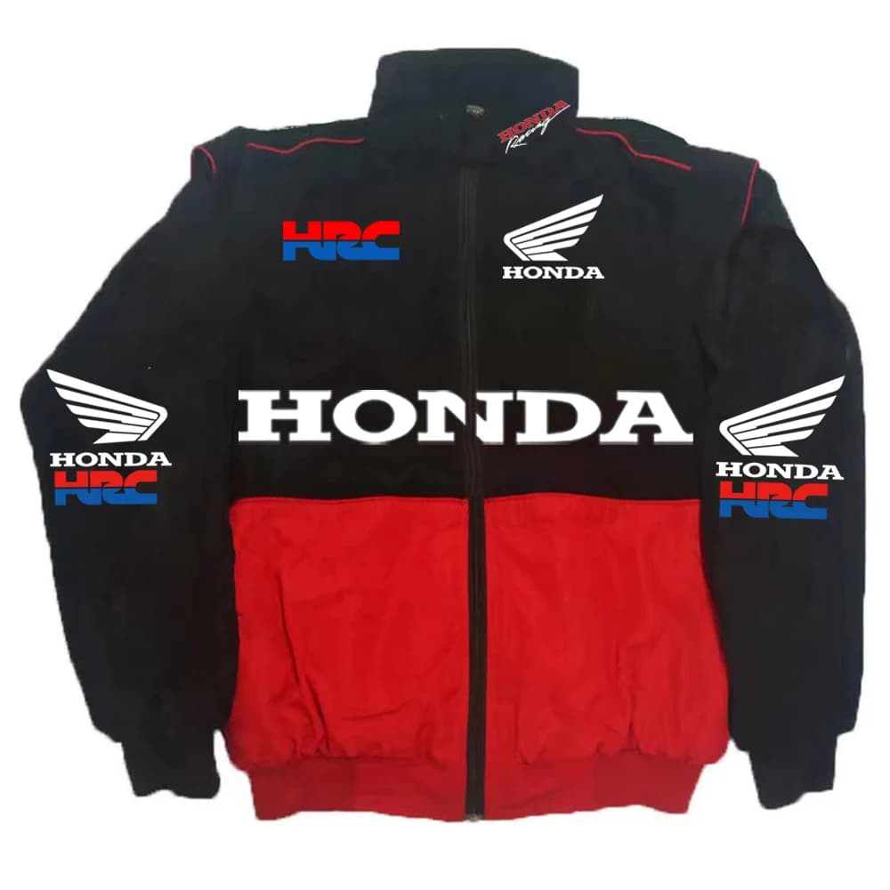 Veste course Honda vintage col montant - Bomber personnalisé imprimé dos coupe-vent