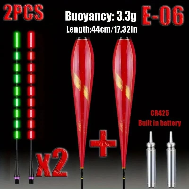 2 Flotteurs Électroniques LED Attractifs, Indicateur de Touche Changeant de Couleur avec Pile CR425, Accessoires de Pêche