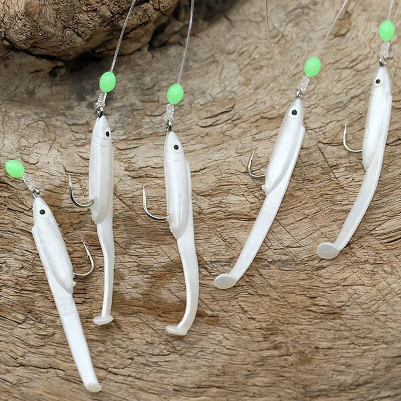 Set leurres souples lumineux sabiki rigs - Montages anguilles lumineuses pêche mer maquereau chinchard saurel