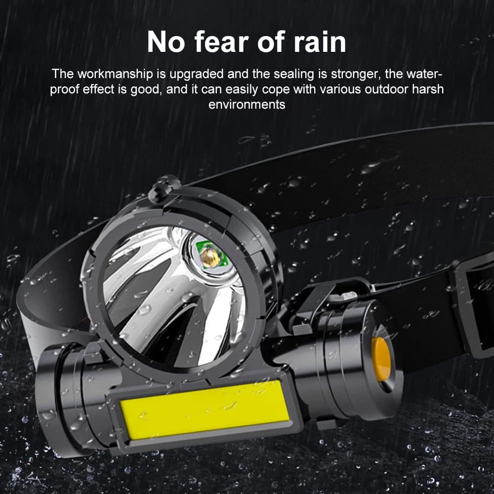 Lampe frontale LED waterproof rechargeable USB pour pêche - Éclairage puissant étanche camping plongée