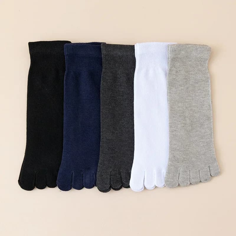 Chaussettes cinq doigts homme coton pur absorption transpiration mi-bas séparation orteils pêche