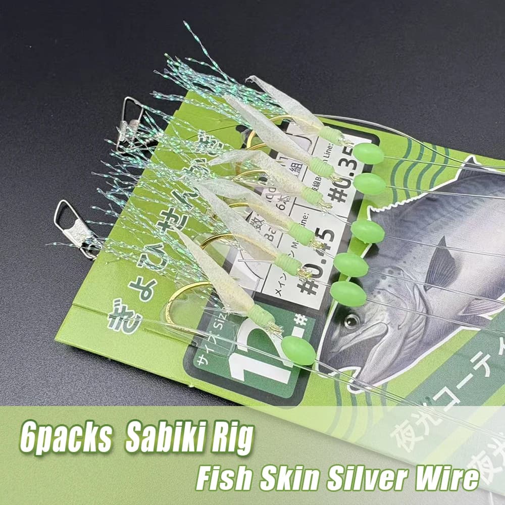 6 montages sabiki avec perles lumineuses pour appâter maquereaux et sardines en pêche en mer