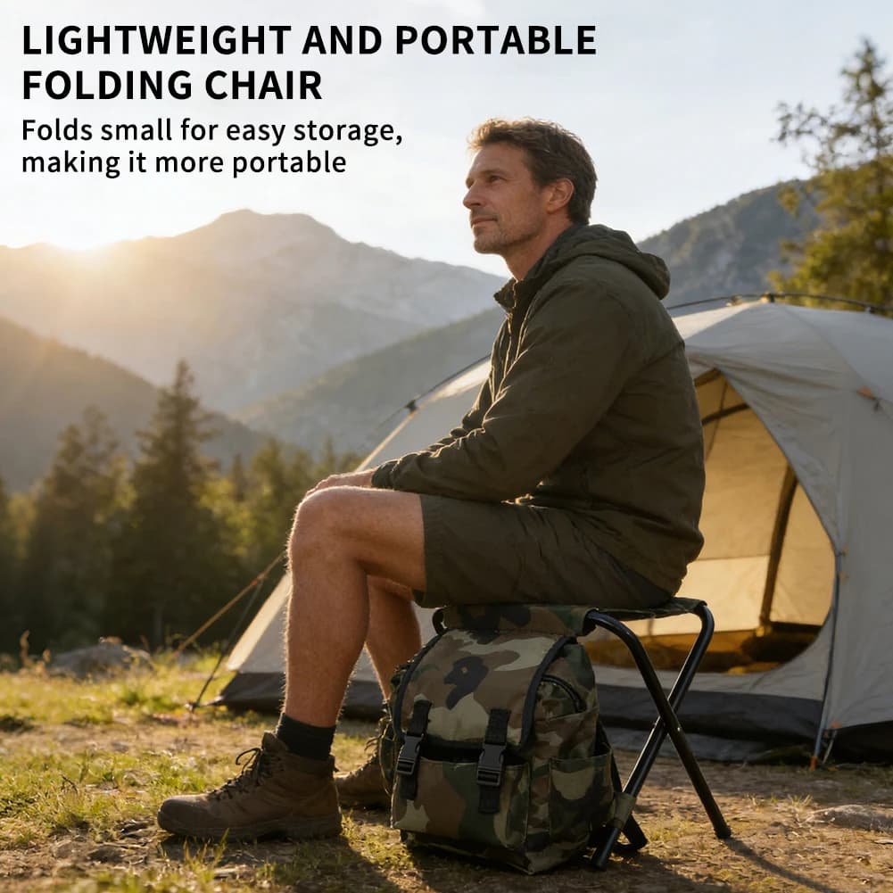 Sac à dos avec chaise intégrée - Siège pliant et sac de pêche multifonction pour camping