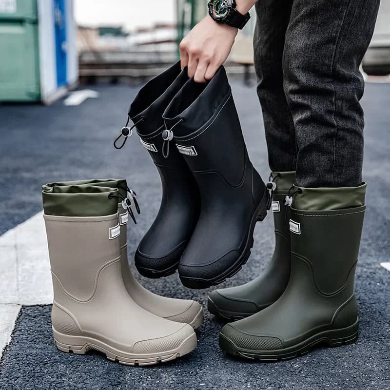 Bottes de pluie homme mi-mollet nouvelle mode outdoor antidérapantes légères imperméables tendance