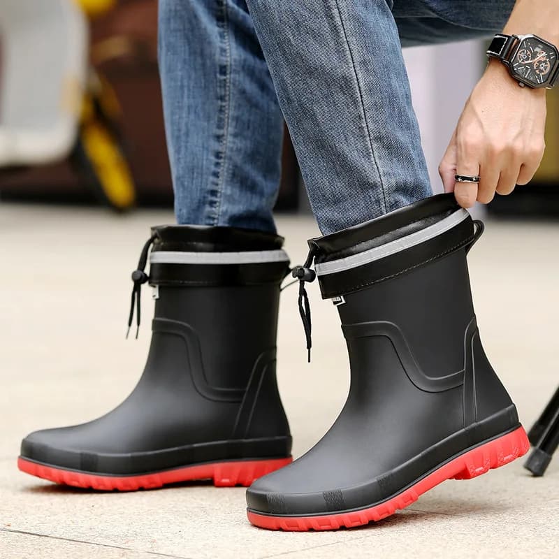 Bottes de pêche courtes anti-dérapantes avec doublure polaire épaisse - Chaussures cuisine imperméables