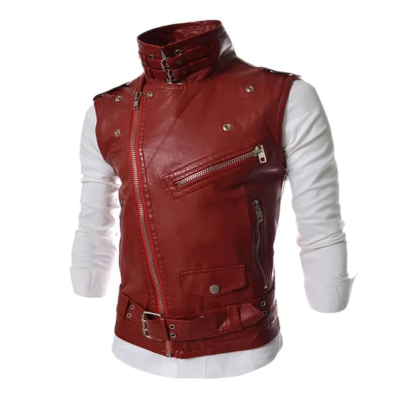 Gilet cuir PU homme slim-fit multi-fermetures - Veste sans manches punk automne hiver