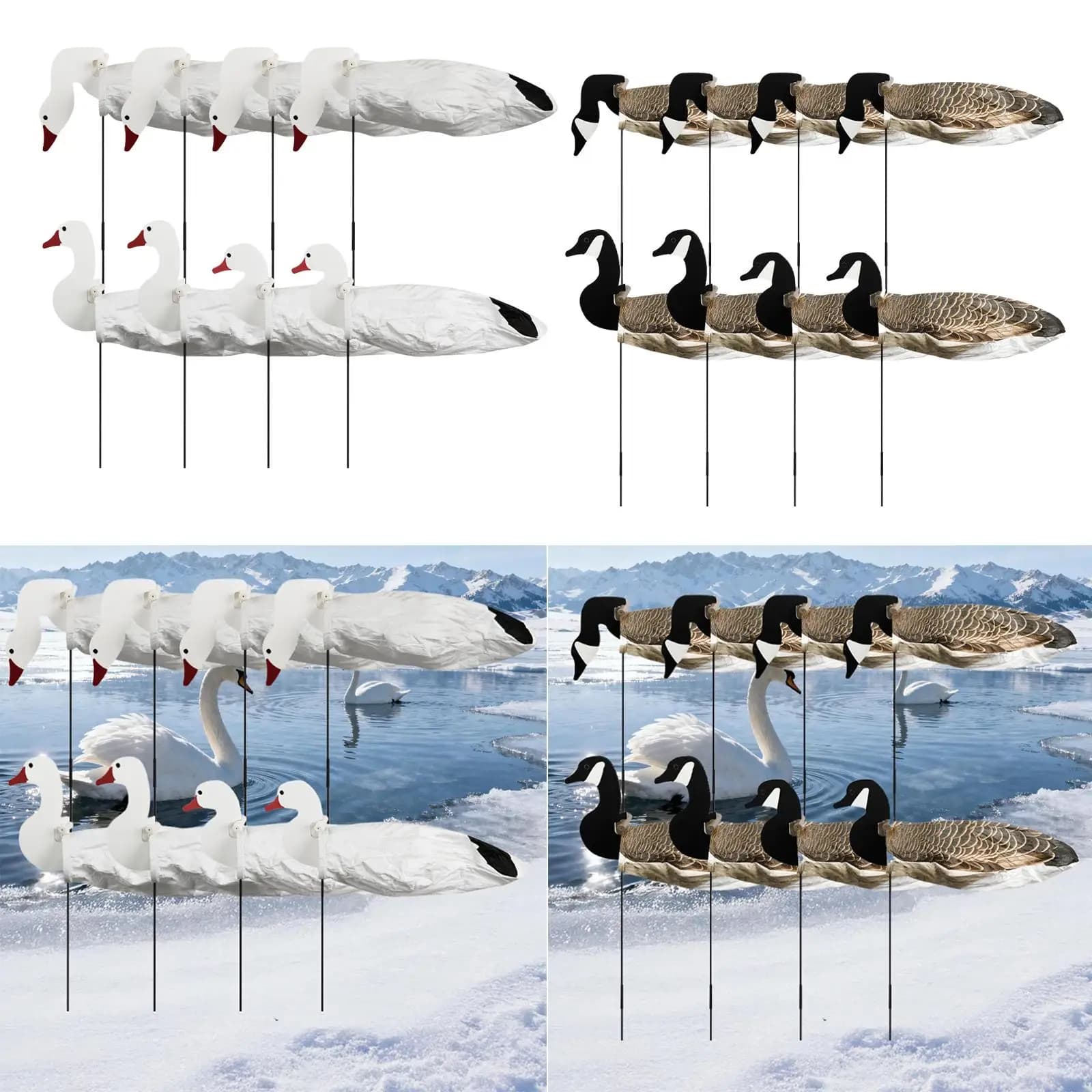 Pack 8 leurres silhouette oie vifs - appât oiseaux chasse extérieur gibier d'eau étang