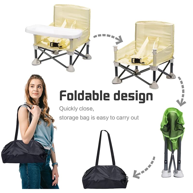 Chaise pliante bébé avec assiette et ceinture de sécurité - Siège confortable pour repas plage camping