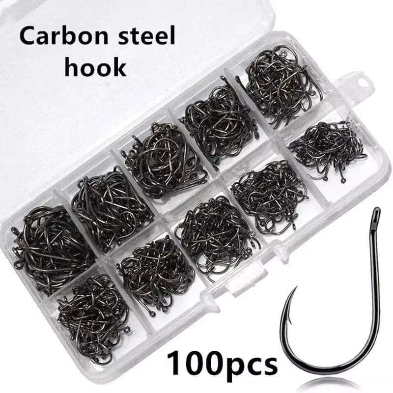 100 hameçons circle argentés acier carbone haute résistance tailles #3 à #12 pour pêche sportive