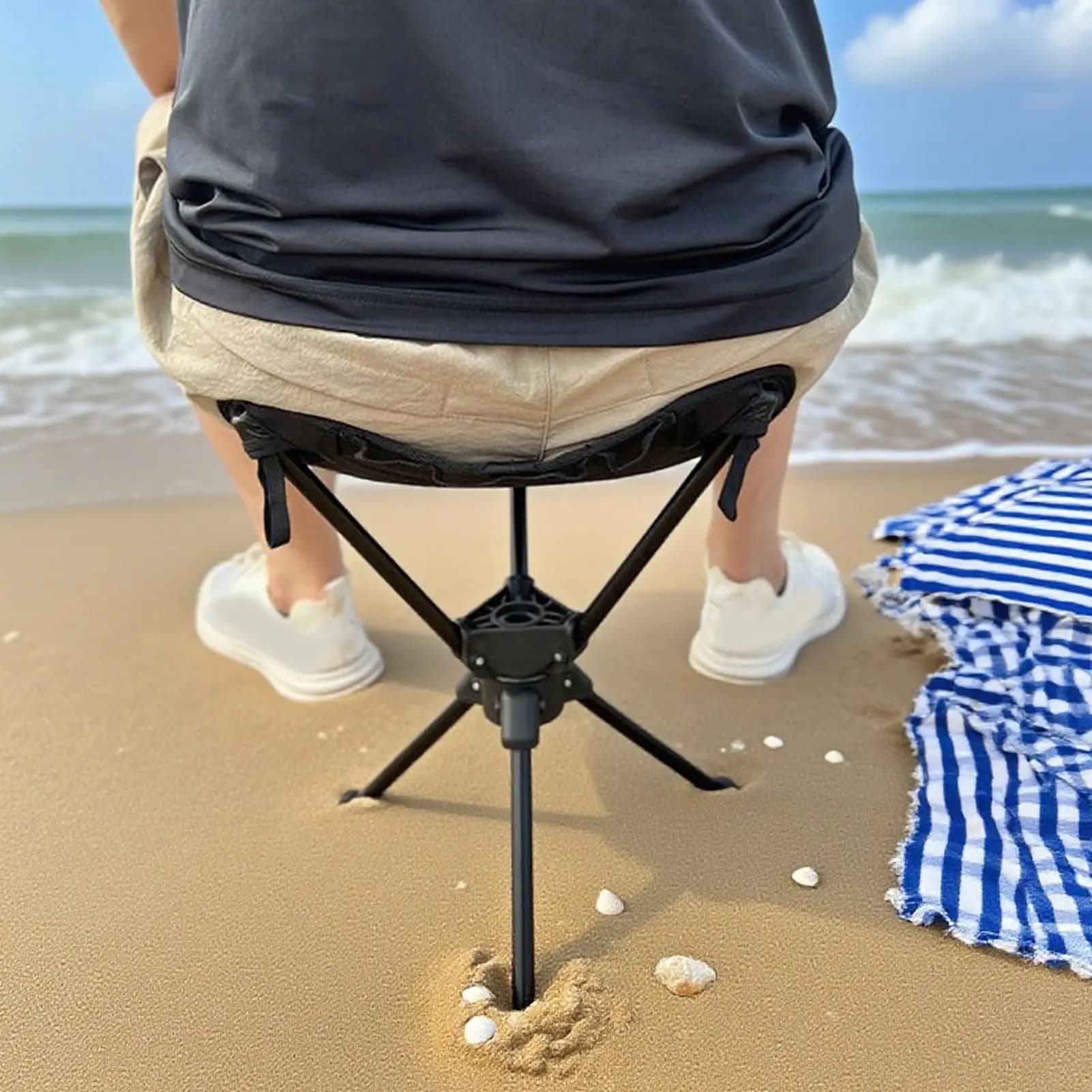 Chaise camping pivotante pliante multifonction - Siège randonnée pêche survie plage jardin extérieur