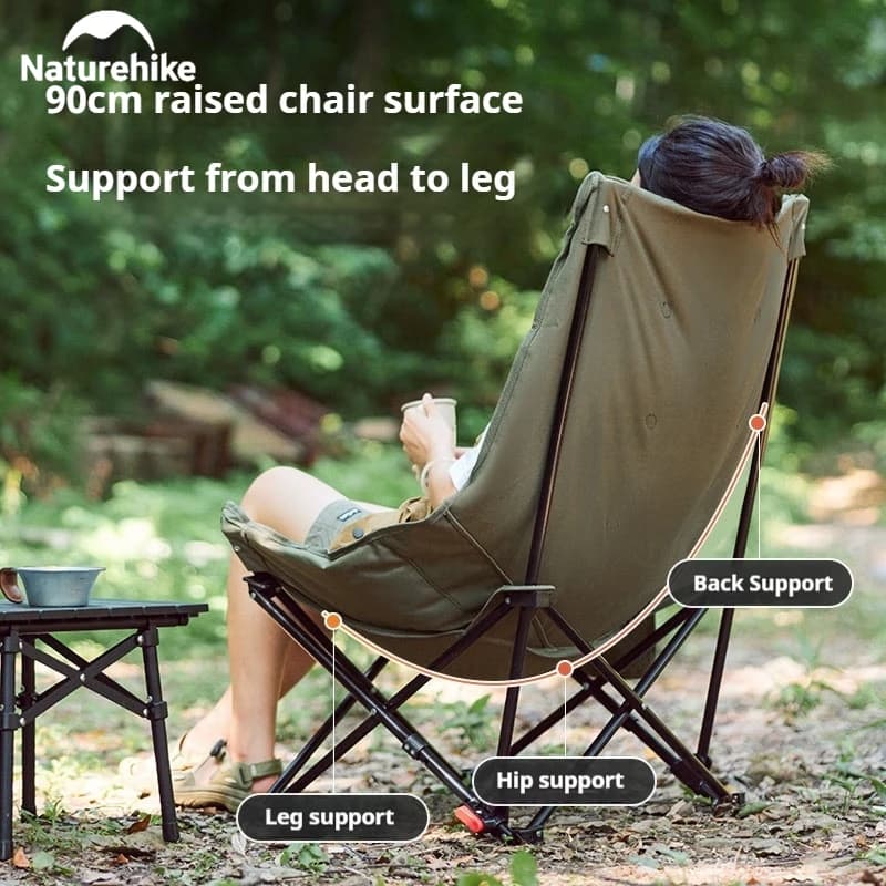 Chaise lounge pliante Naturehike dossier haut réglable - Siège confortable pour pêche détente jardin pique-nique