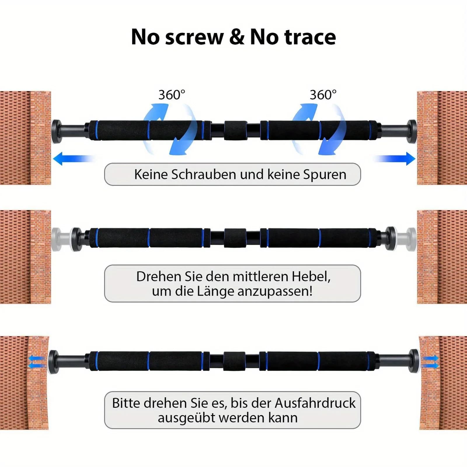 Barre de traction murale en acier inoxydable avec poignées confort - 60-100 cm noir pour musculation maison