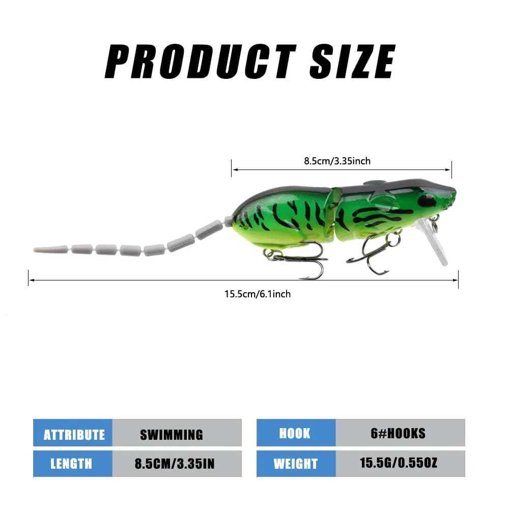 Leurre souris flottant 15,5g pour pêche du brochet et du black bass, appât artificiel rongeur