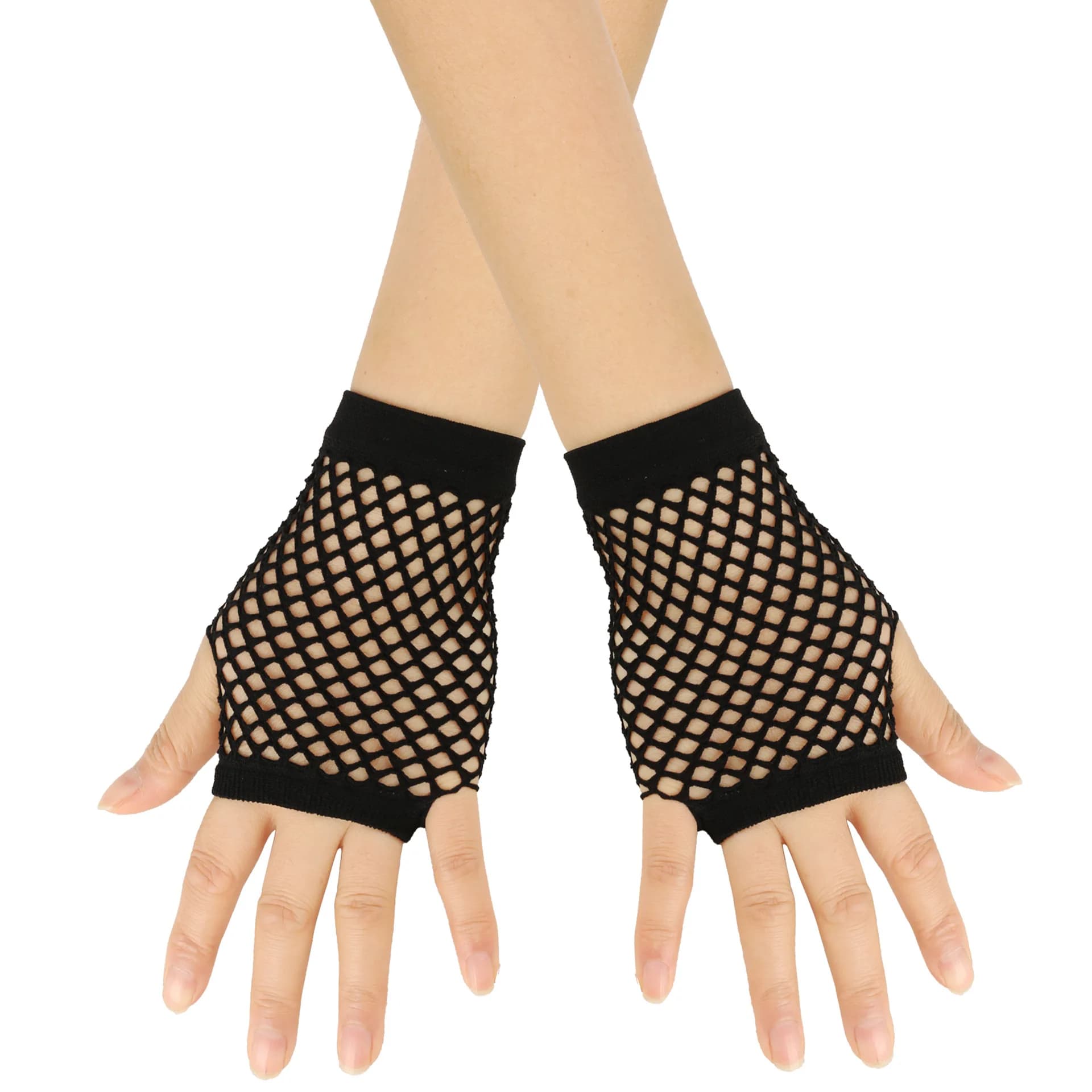 Gants courts fingerless en filet de pêche colorés - Pour soirées élégantes et événements festifs