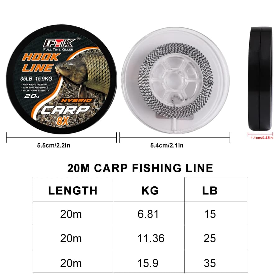Ligne de pêche carpe NGB 20m sans plomb camouflage 8 brins pour feeder et hair rig