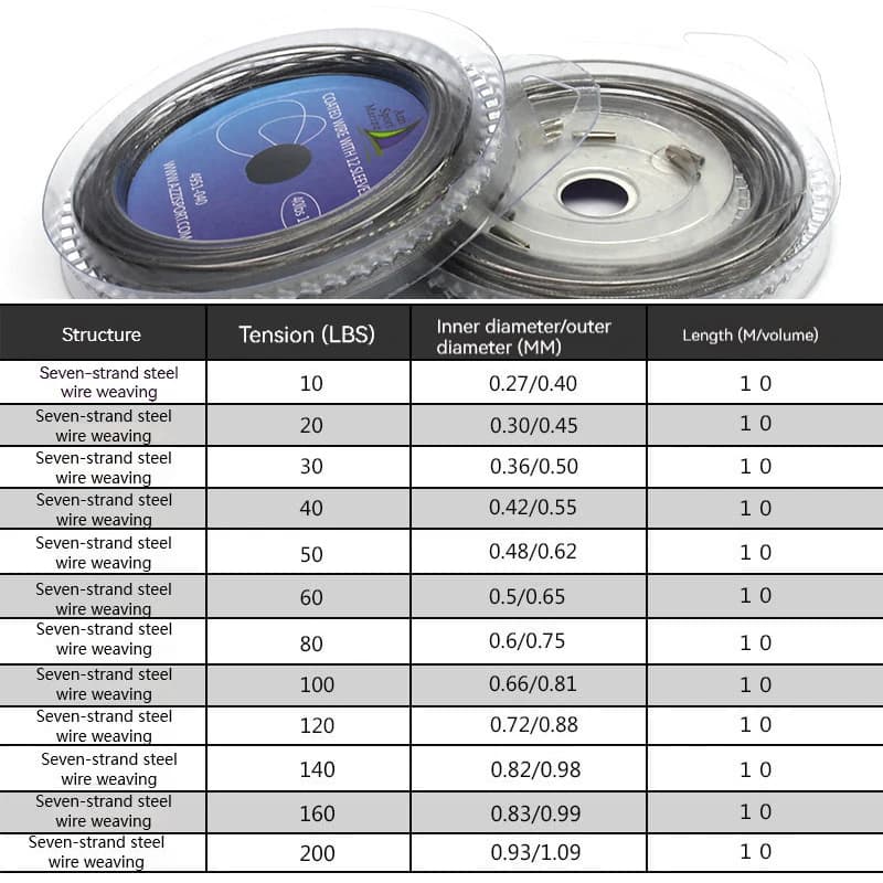 Fil leader pêche mer acier inoxydable 10 mètres 7 brins haute résistance 10LB à 200LB pour leurres
