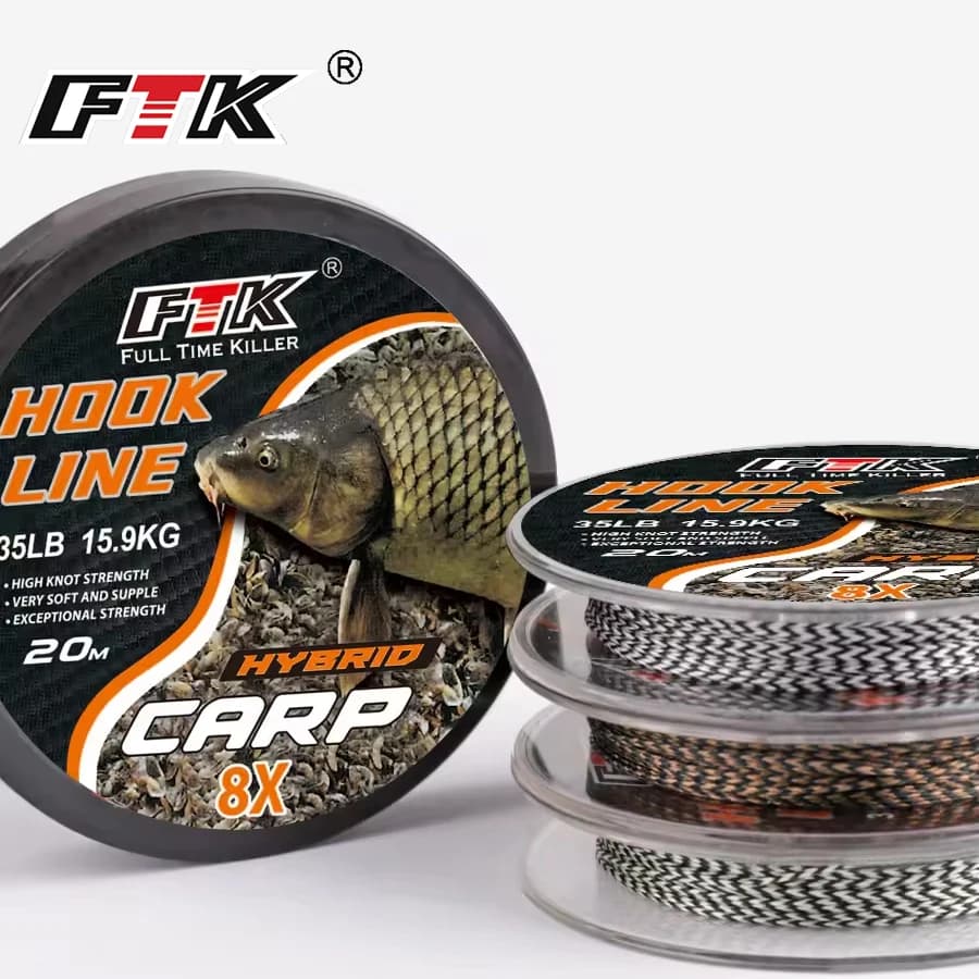 Ligne de pêche carpe FTK 20m tresse souple pour hair rig, 15/25/35LB, appât naturel