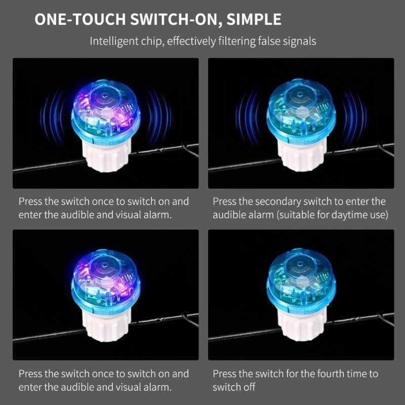 Alarme électronique pour touches de carpe avec LED et son - Détecteur sensible avec pinces pour cannes