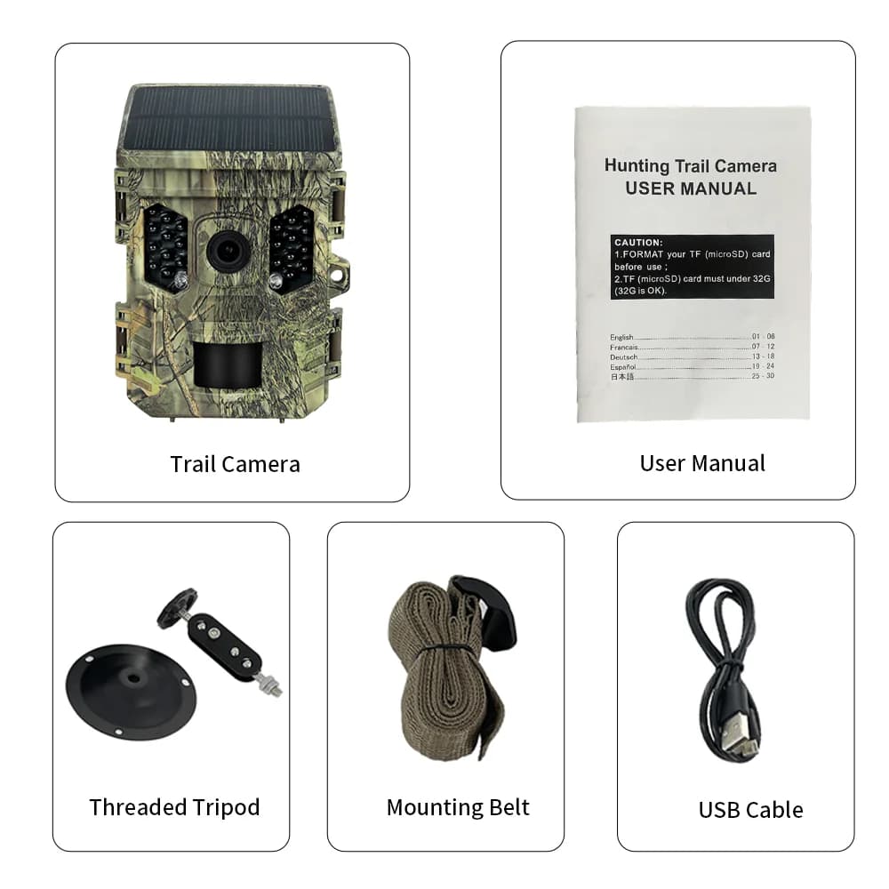 Caméra trail solaire 4K 1080P vision nocturne étanche WiFi Bluetooth APP détection mouvement
