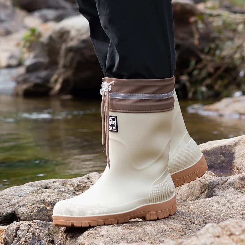 Bottes de pêche homme mi-mollet anti-dérapantes imperméables chaudes confortables PVC